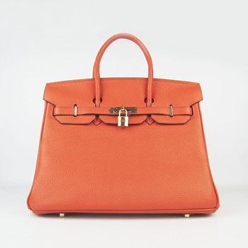 Hermes Birkin 35Cm Togo Leather Handbags Orange Gold